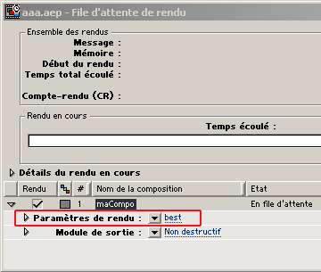 modèle de paramètres de rendu